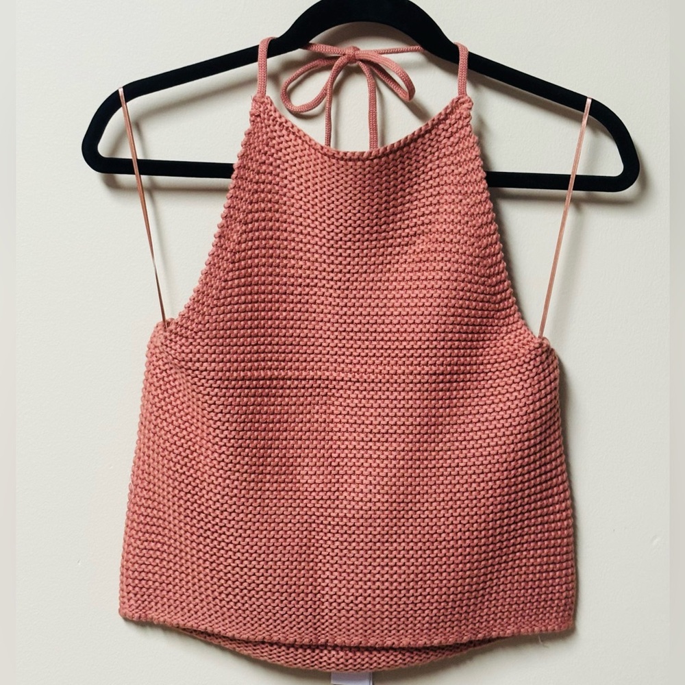 525 America Pink Knit Halter Tank Top